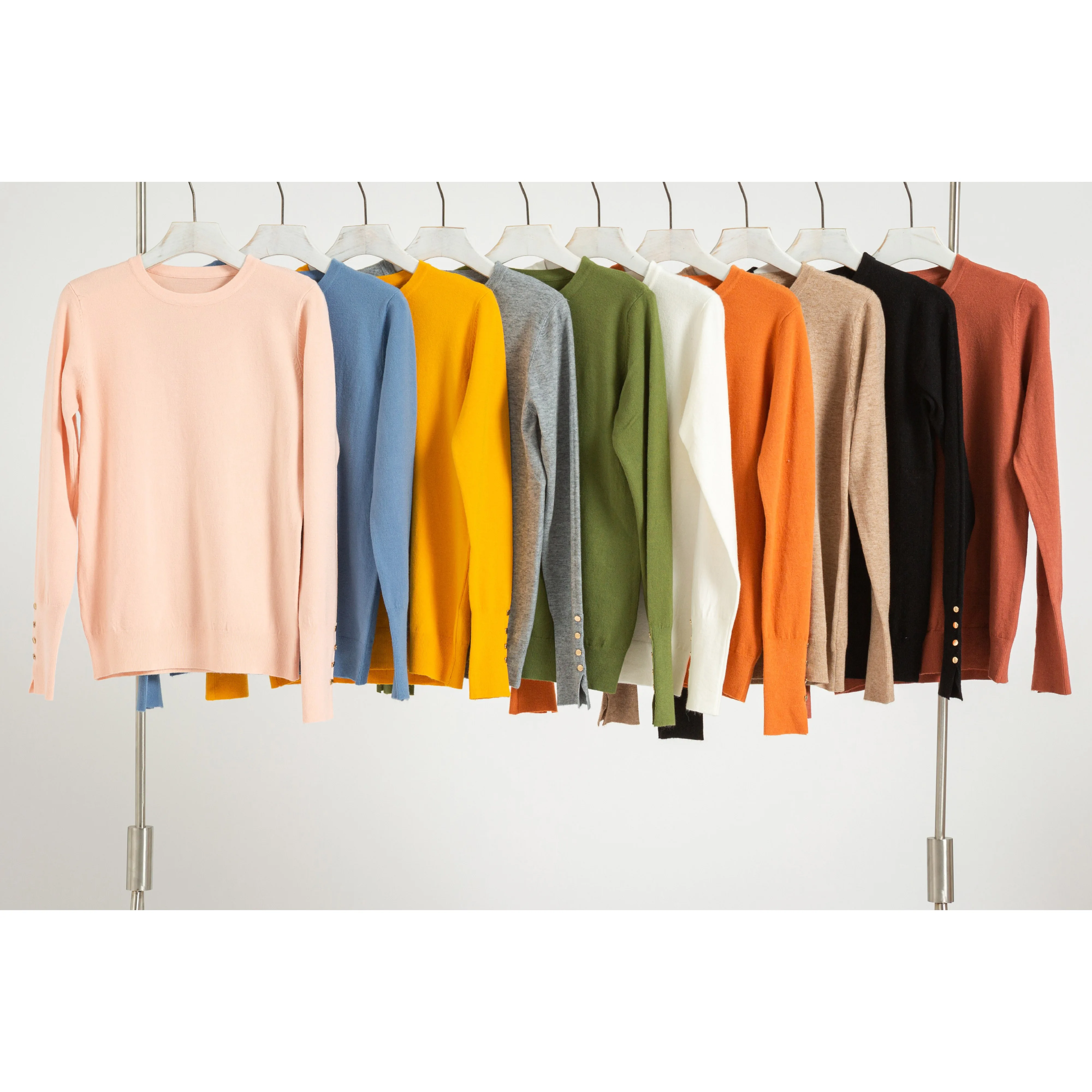 Контрастный стиль, базовый дизайн, свитер, пуговицы, рукава, вязаный свитер, пуловер для женщин (10 видов цветов)