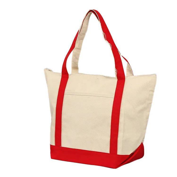 
Premium Zippered Boat Tote Cotton Canvas Reusable Grocery Shopping Tote Bag 
