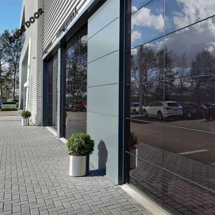 Minimalist Design See-Through Door Steel Aluminum Alloy and Glass Foldable Garage Mirror Perspective Workshop Door