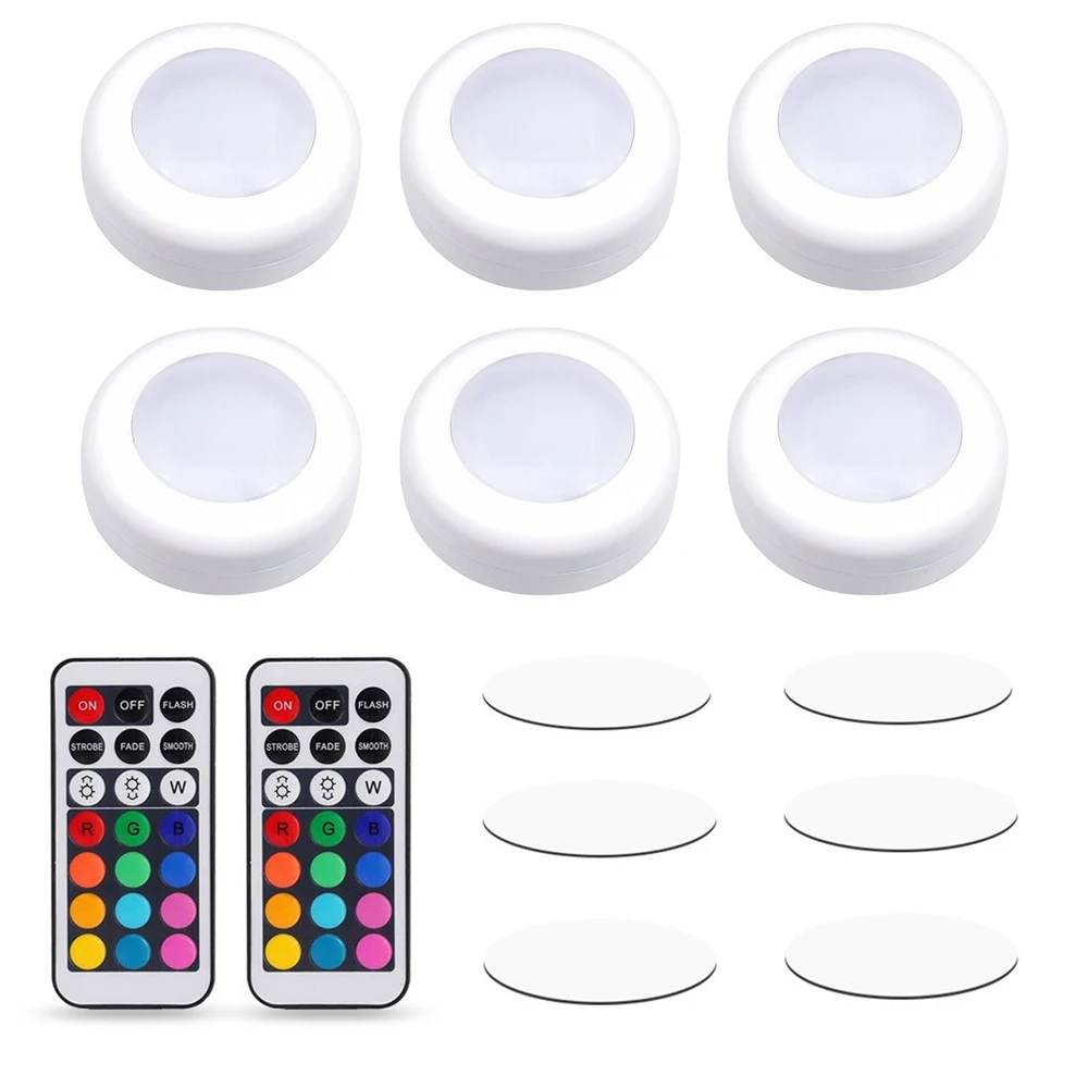 
Wireless RGB RGBW LED Puck Light with Remote Control Under Cabinet Closet Light Stick On Lights For Kitchen Wall Wardrobe 