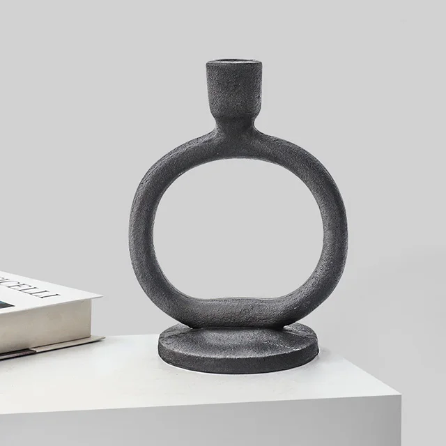Vintage Frosted black candlestick holder resin wabi-Sabi candle holder small size for TV cabinet decoration