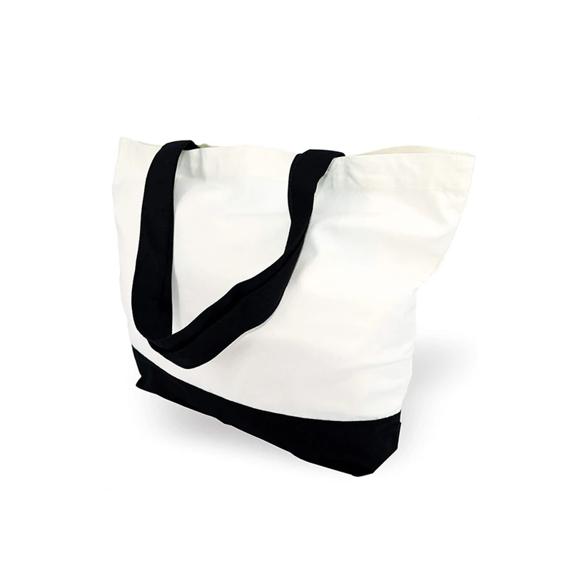 
customized black and white splicing shoulder cotton tote bag leisure environmental friendly canvas bag 