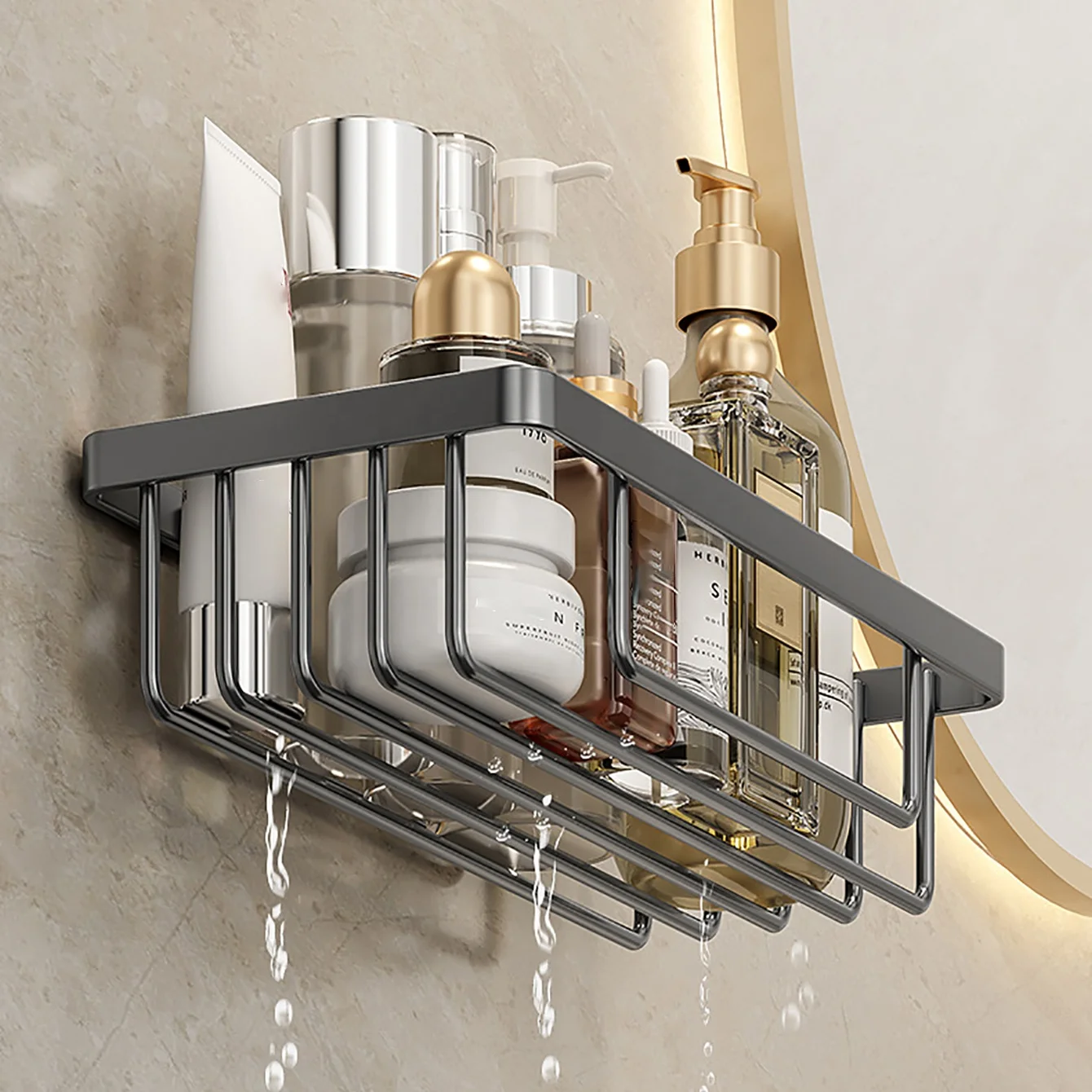 High Quality Eco-Friendly Steel Wire Wall-Mounted Bathroom Accessories Corner Sink Storage Basket for Hotels Use as Shelf Holder