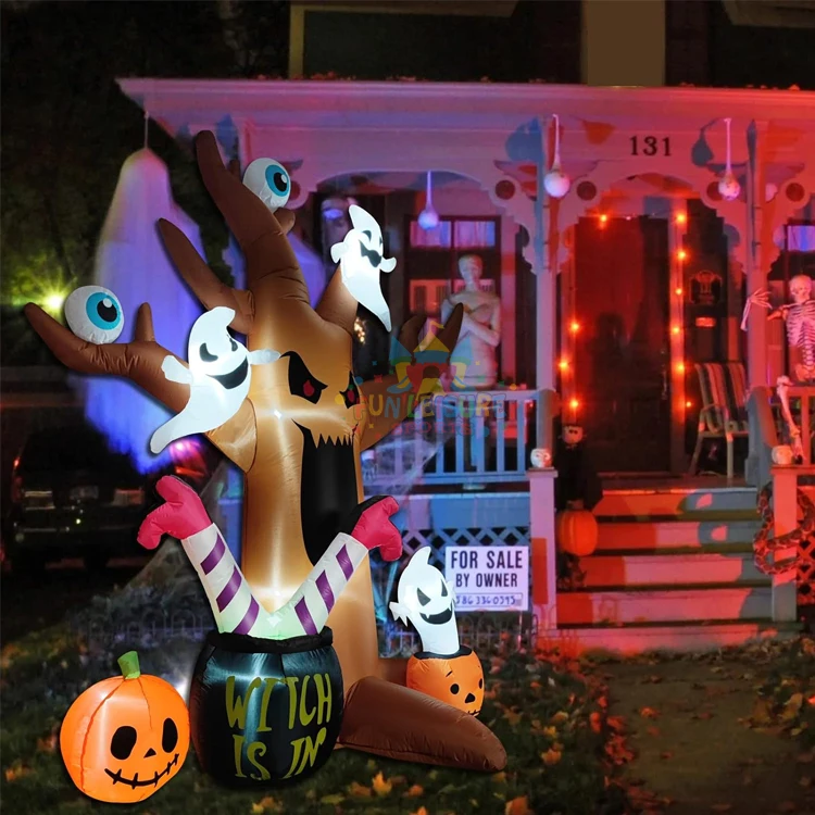 Blow-up yard decoration with bright led light 7ft halloween inflatable skeletons ghosts on pirate ship