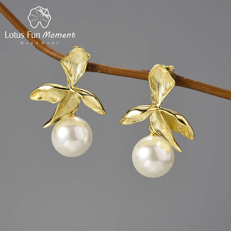 Lotus Fun Real 925 Sterling Silver Handmade Fine Jewelry Creative Four-leaf flower drop earring for Women