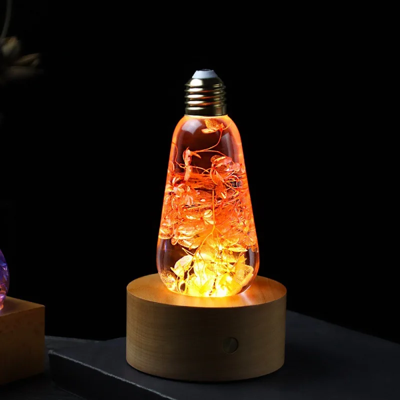 New Resin Art LED Night Light Diy Dried Flowers Epoxy Resin Light Bulb Home Decoration Table Lamp Special Holidays Gift ideas