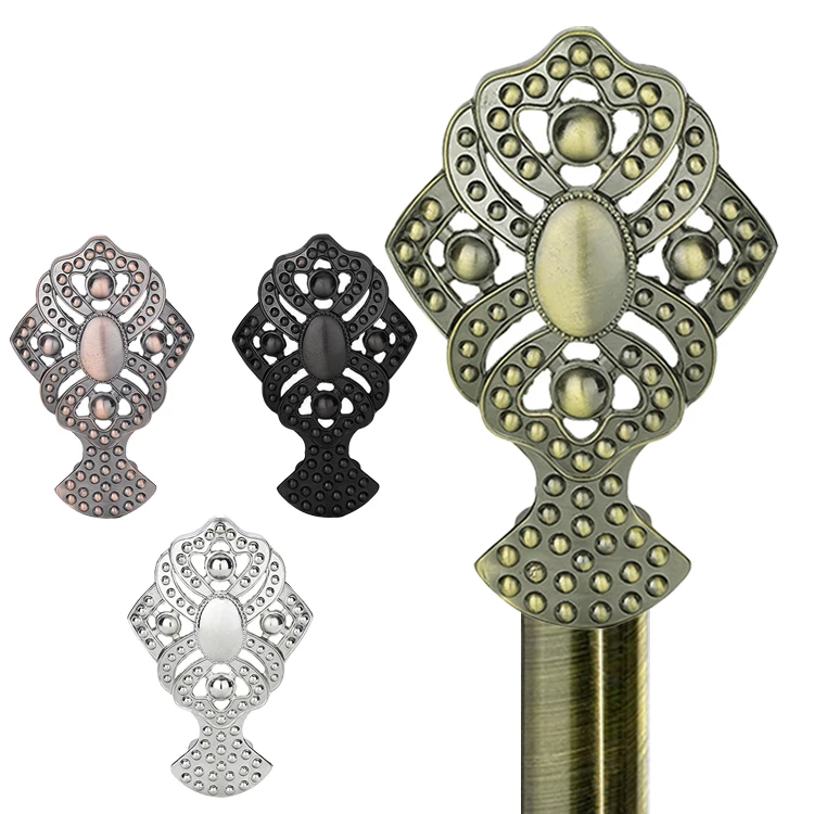 European Classic Style Customized Model Home Decor Bronze Silver Shield Curtain and finials for house