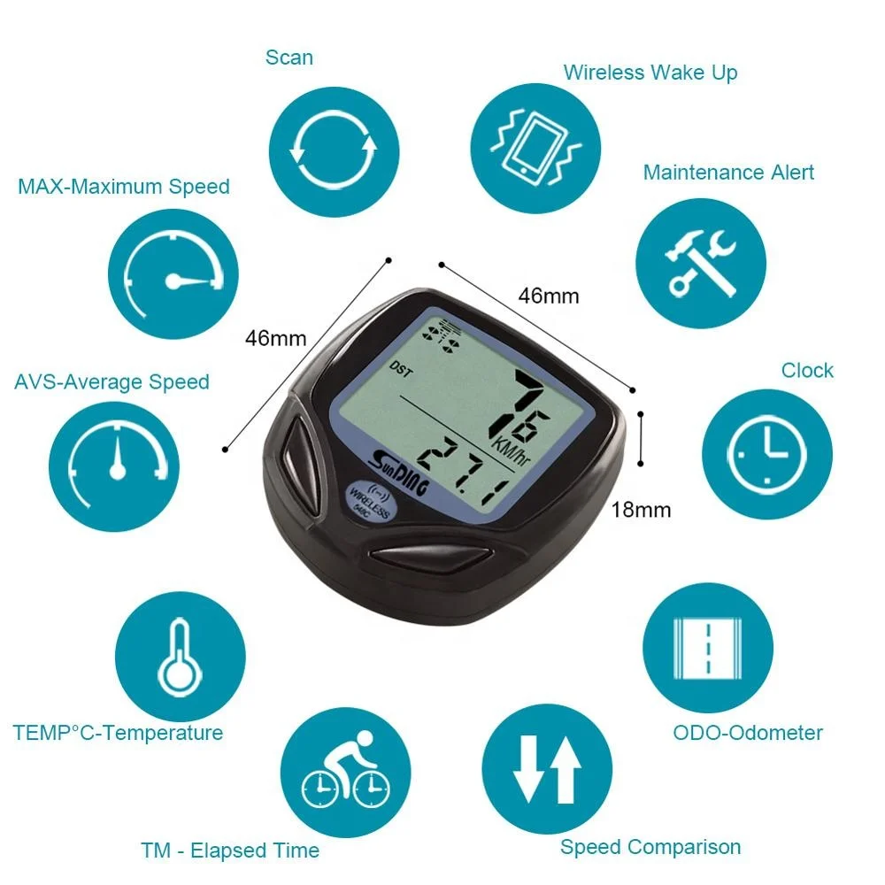 Sunding Wireless bike Computer Bicycle Computer bike Speedometer Cycling Odometer Bike Meter Cycle Tracker Mph Outdoor rainproof