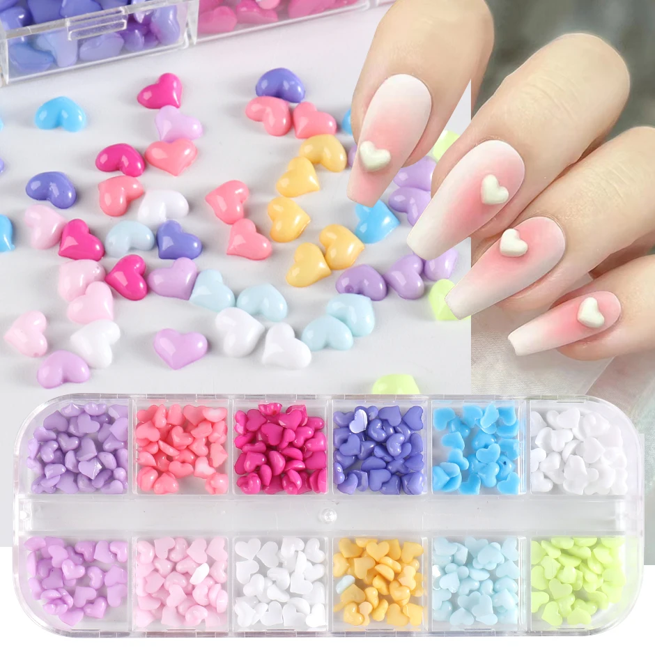 12 Colors Love Heart Nail Art Decoration Candy Macaron Mini Cute Charms Nail Parts Wedding Manicure Accessories DIY Jewelry