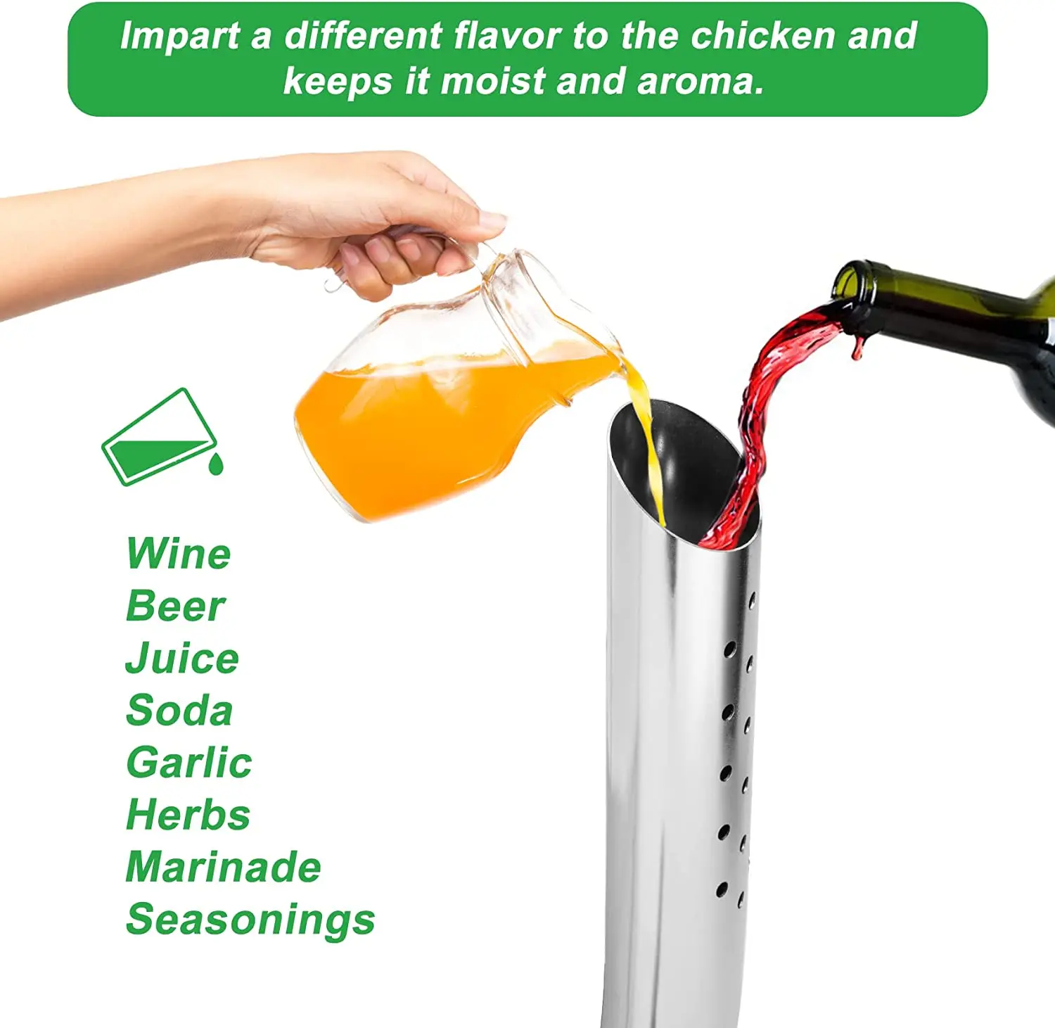 Stainless Steel Vertical BBQ Chicken Roaster Rack with Beer Can for Roasting and Grilling Infusion Roaster (Turkey Cannon)