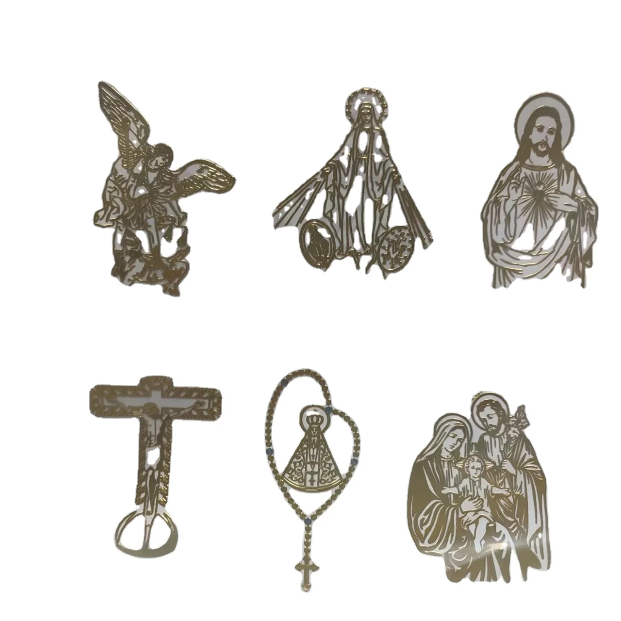 Metal Stickers crafts Catholic Jesus Pattern decoration wallpaper pure copper hollow paste mobile phone paste adornment