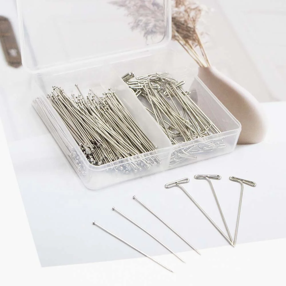300pcs Sewing T Pins With 50pcs Straight Dressmaker Flat Head Pins For Quilting Sewing Jewelry DIY Fine Satin Pins