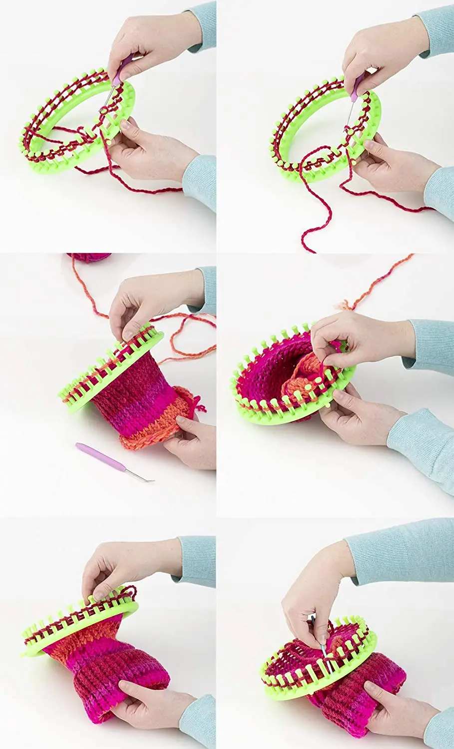 Circle Circular Round Knitting Looms Set with Hook Needle and Knitting Yarn Needle Kit for Embellishment DIY Craft