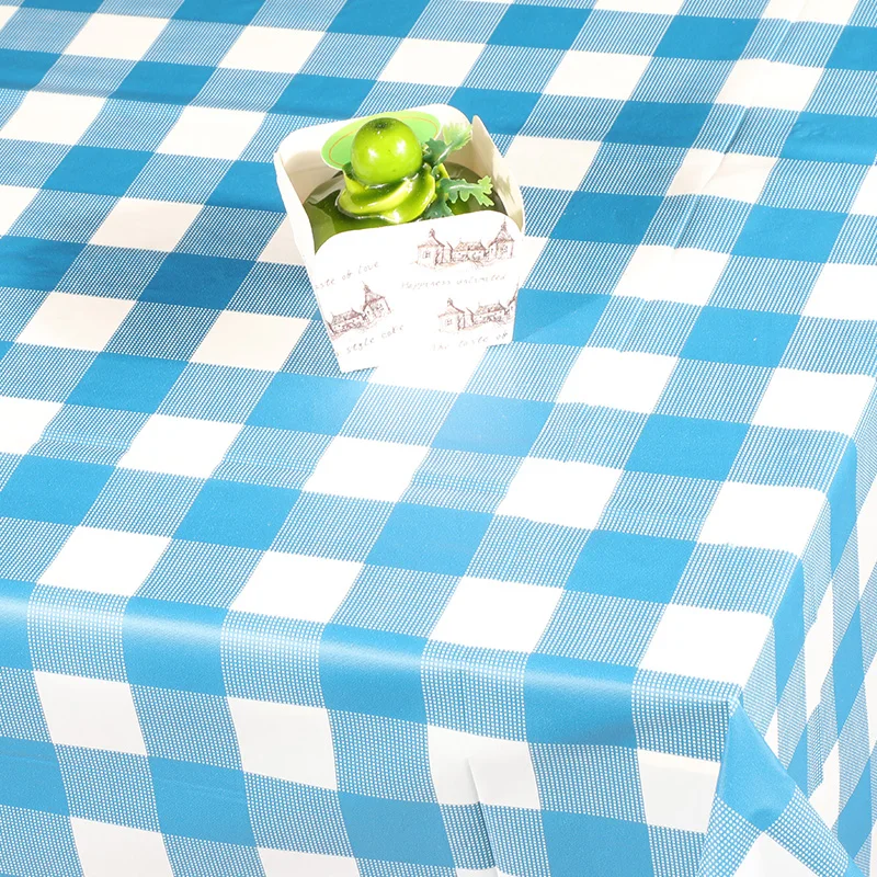 China manufacturer oilproof waterproof custom blue grid printed plastic tablecloth