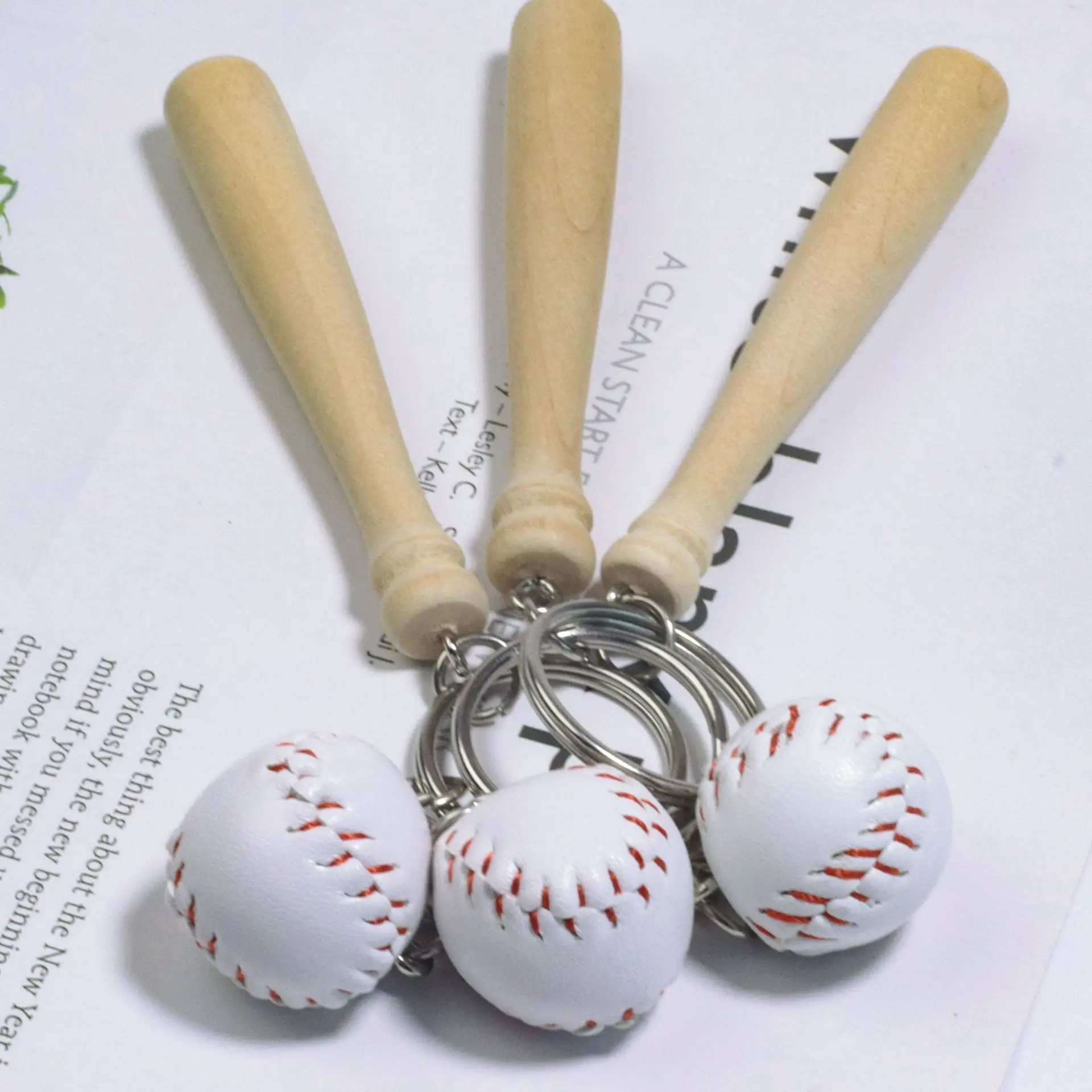 Mini PU Ball Wooden Bat Softball Baseball Keychains for Sports Party Favors