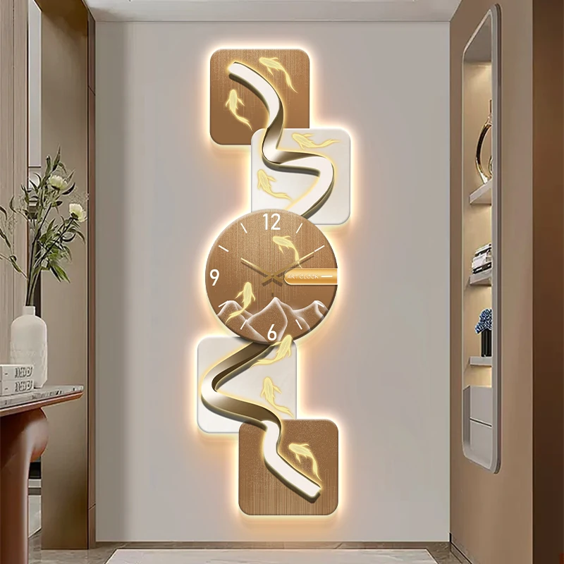 High-end luxury 3D wall art Led light abstract clock home decoration background decoration art style still life