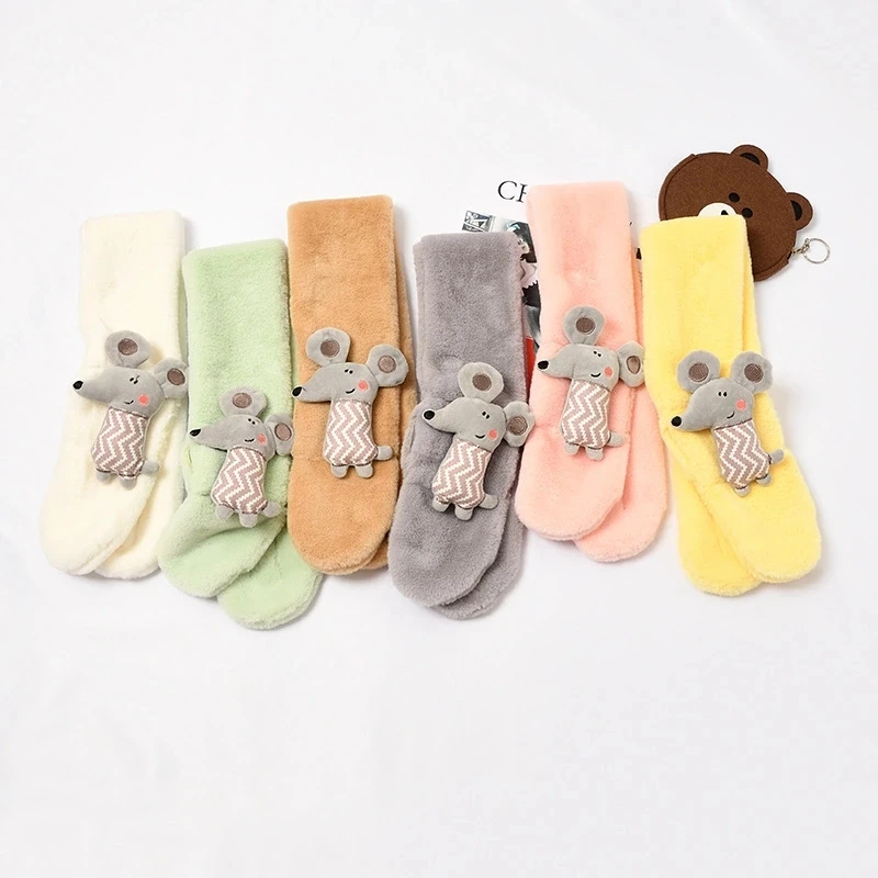 Korea latest muffler scarf design unisex furry cartoon mouse cartoon animal fur trimmed warm kids scarves winter scarf