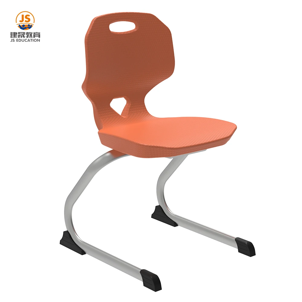Single student chair with plastic shell and metal frame