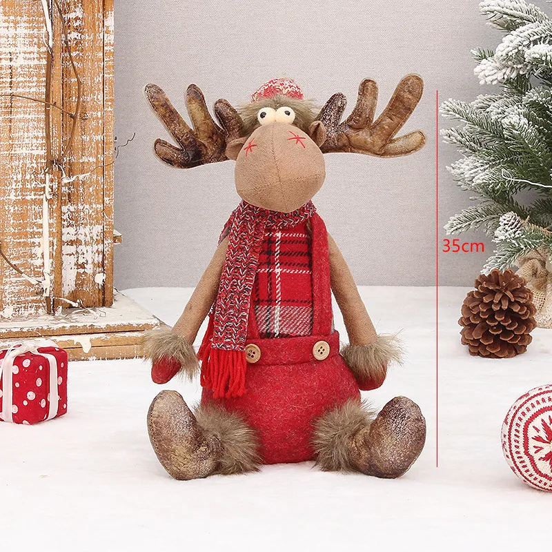Xmas Party Decoration Retractable Reindeer Dolls Elk Plush Toys Christmas Decoration for Tree Home Ornaments Christmas Doll Gift
