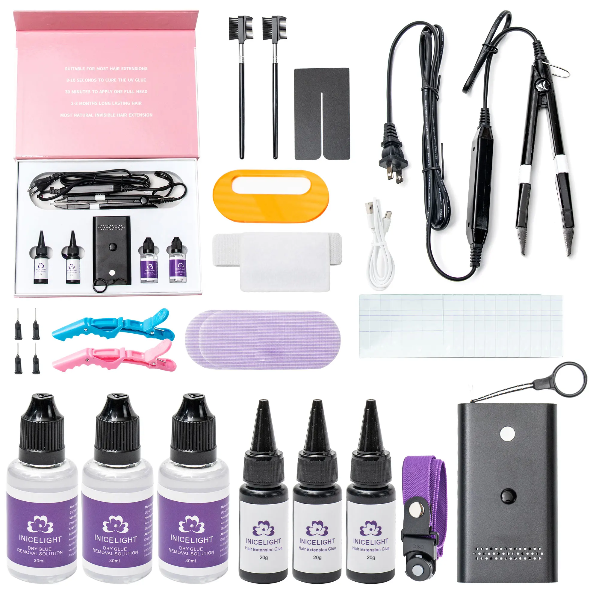 2024 hot v light Hair Extensions kit latest v light Hair Extensions machine set with v light hair extensions glue, remover