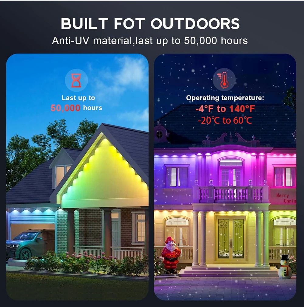 Ip65  Eaves  Lights APP Controls Led string Lights Permanent Christmas Lighting Outdoor Waterproof For  Roof Holiday  Smart Rgb