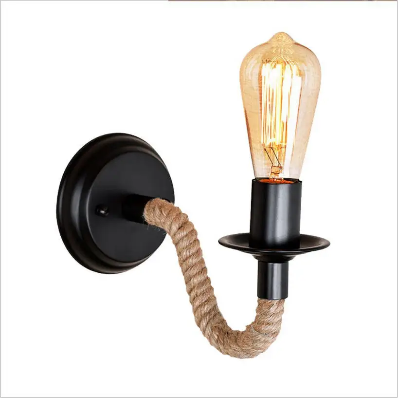 Country Retro Industrial Wind Wrought Metal Hemp Rope Wall lamp Home Decor Restaurant Cafe Bar wall Light