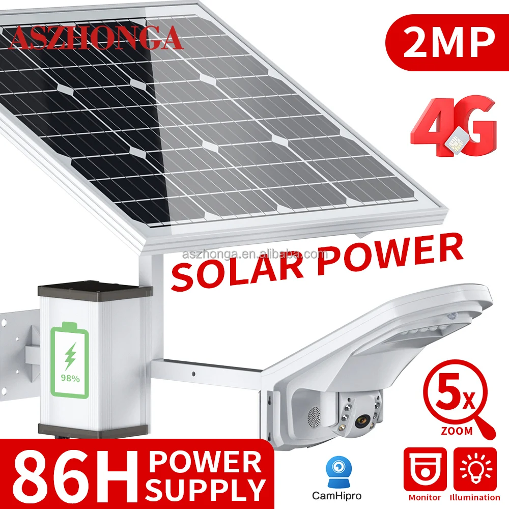 3G 4G SIM Card HD 2MP 5X ZOOM Security IP Camera Floodlight Outdoor PTZ CCTV Surveillance Cam 60W 30AH Battery Solar Panel CamHi