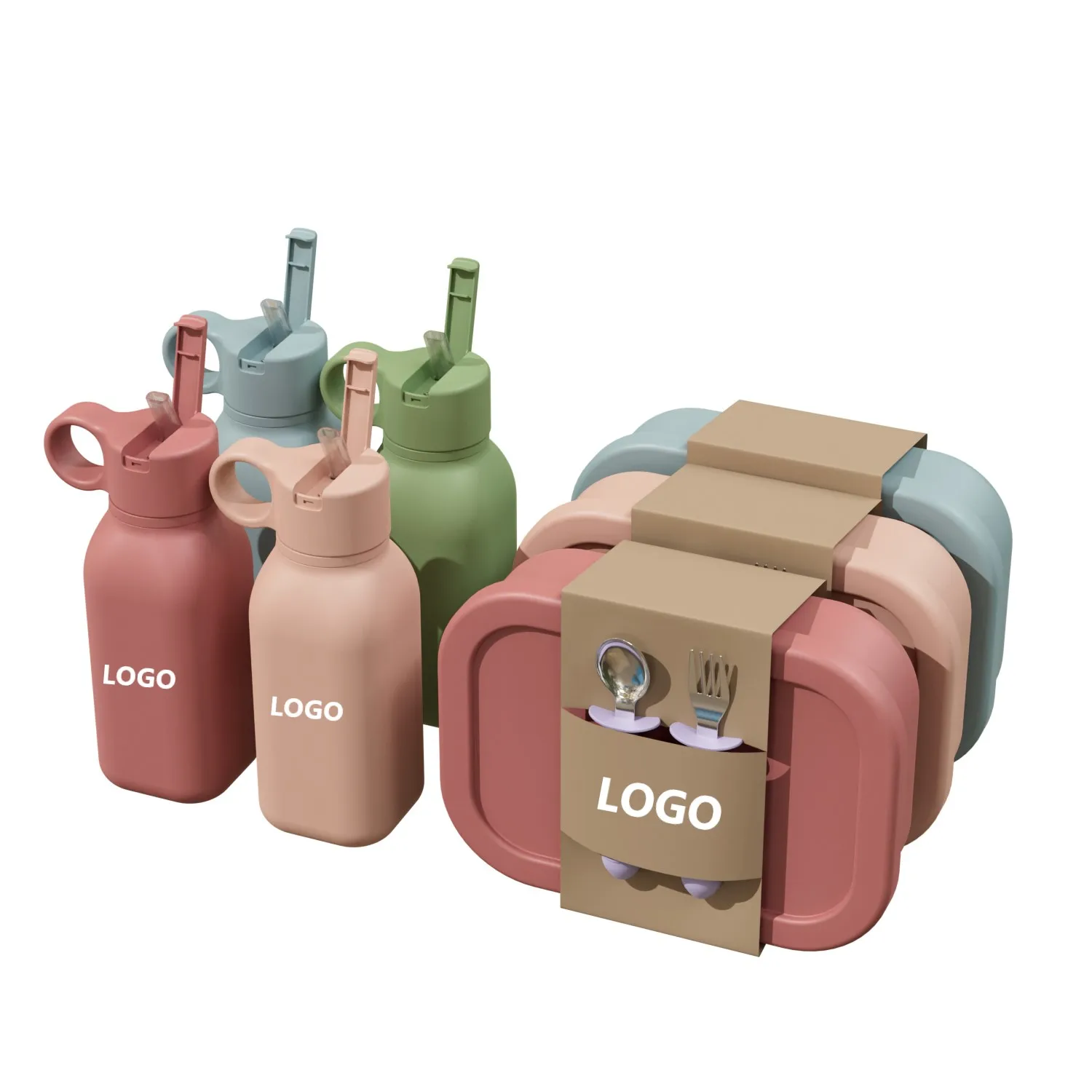 Custom Outdoor Picnic Bento Box Set Enfant School Stainless Spoon Fork Silicone Kids Lunch Box And Water Bottle Set