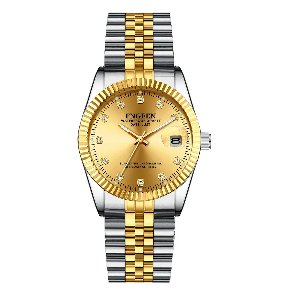 wholesale fashion luxury Stainless steel couples wristwatches waterproof gold quartz Watch for men