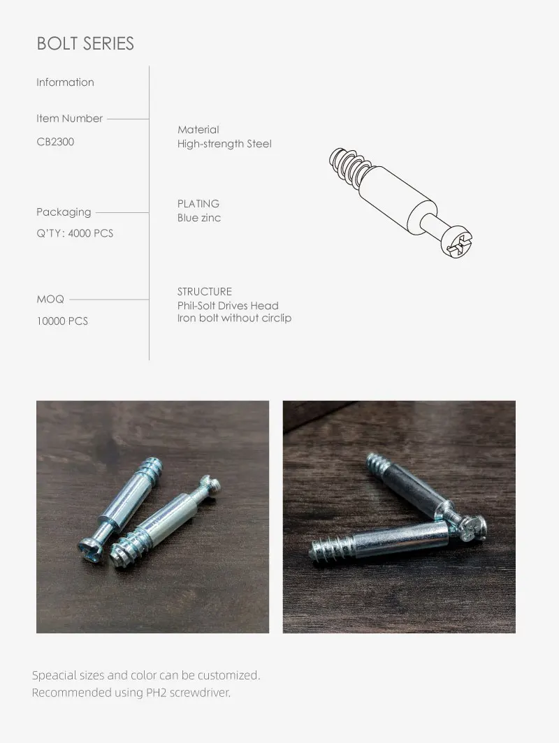 Ex Factory Price 3 In 1 Invisible Minifix Connecting Bolt Zinc Plated Furniture Connector 20MM