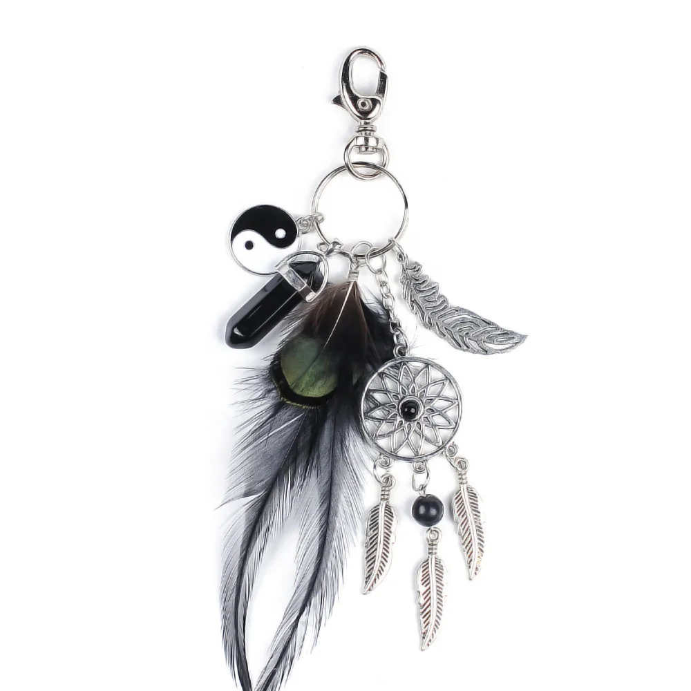 Mini Gemstone Dream Catcher Key Ring Chain Feather Dreamcatcher Crystal Crafts Luxury Keychain Dreamcather For Bag Hanging