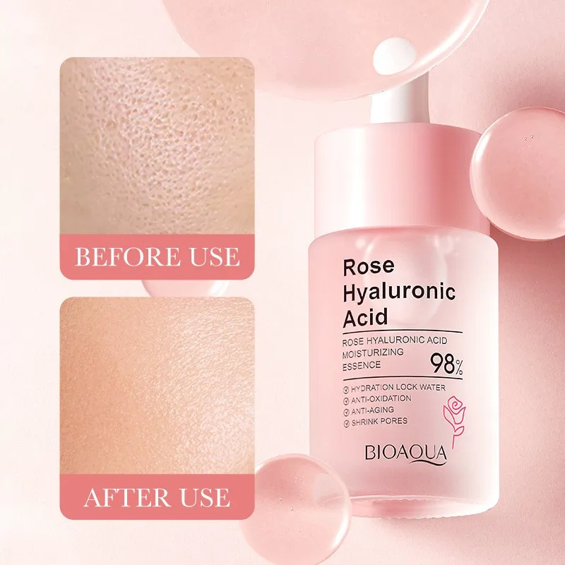 Hot Selling Pore Reduction Organic Moisturizing Whitening Anti Aging Rose Hyaluronic Acid Serum