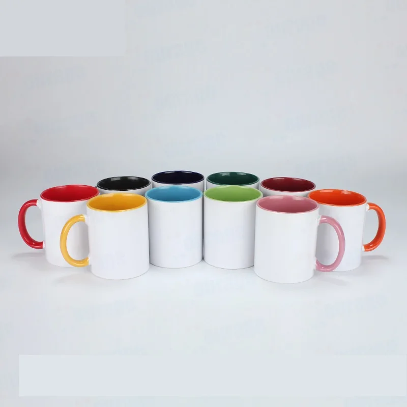 TOP GRADE Inner Handle Color Mug for Sublimation Wholesale Cheap Cup Ceramic 11oz Carton Sublimation Blanks Mugs American Style