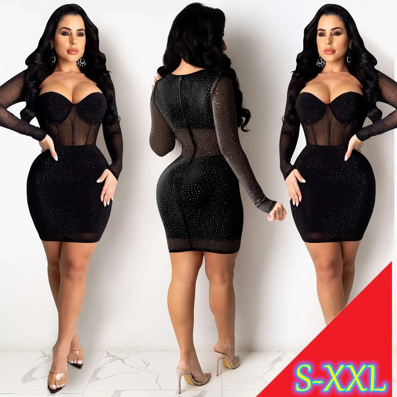 X3851-new arrivals 2021 rhinestone dress women sexy nude dresses birthday dress for women