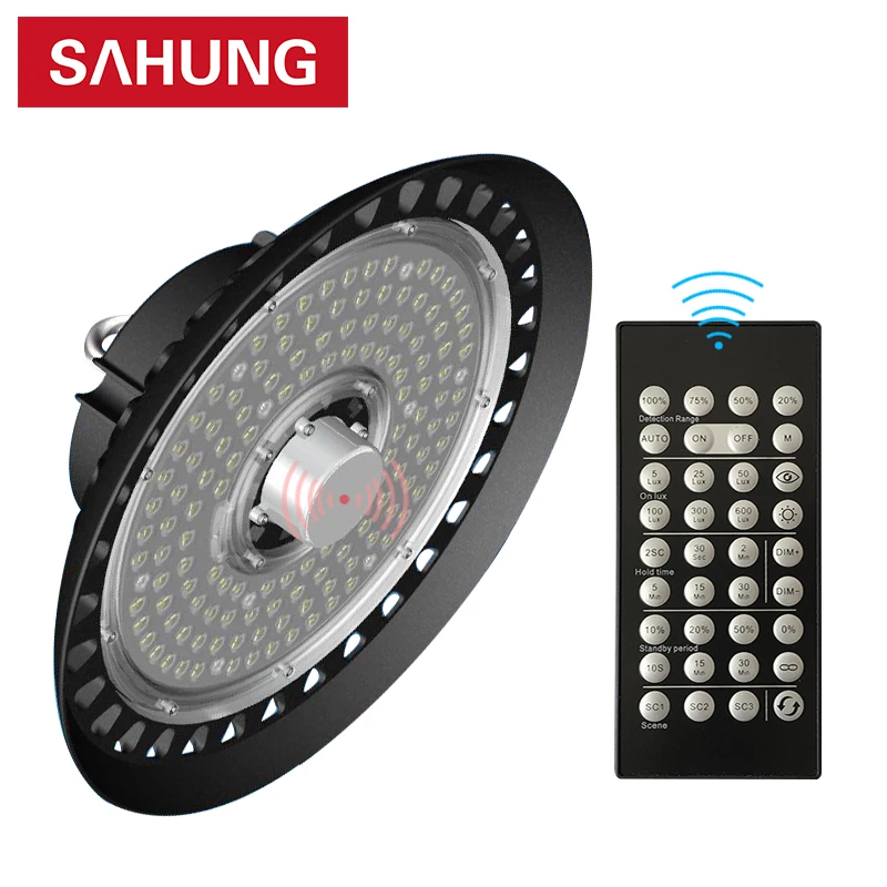 Dimmable Energy Saving Ufo Led High Bay Light 100w 150w 200w Remote Control 2700-6500K IP65 Industrial Lighting Lamp For Garage