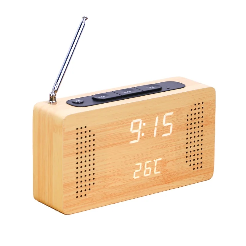 WC014 Creative Multifunction Hotel Retro Desk LED Digital Wooden Alarm Clock Radio