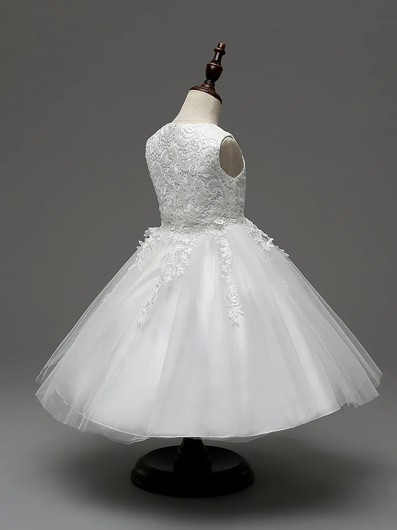 Sleeveless kid girl dress party pretty princess communion dress white