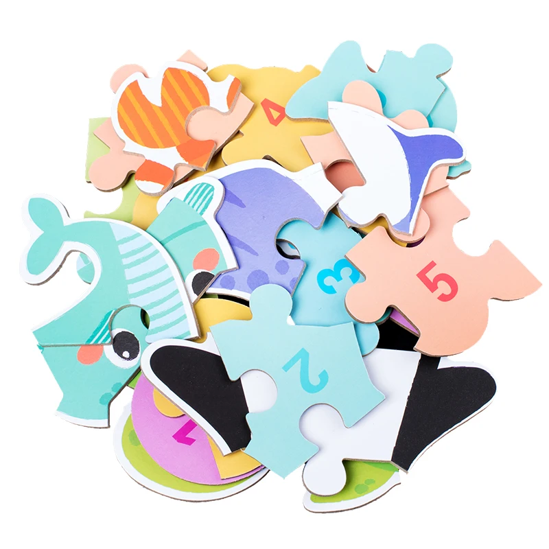 Children 6 in 1 Large Iron Box Cartoon Animal 3D Jigsaw Puzzles Board Game Wood DIY Early Educational Toys for Kids Boys Girls