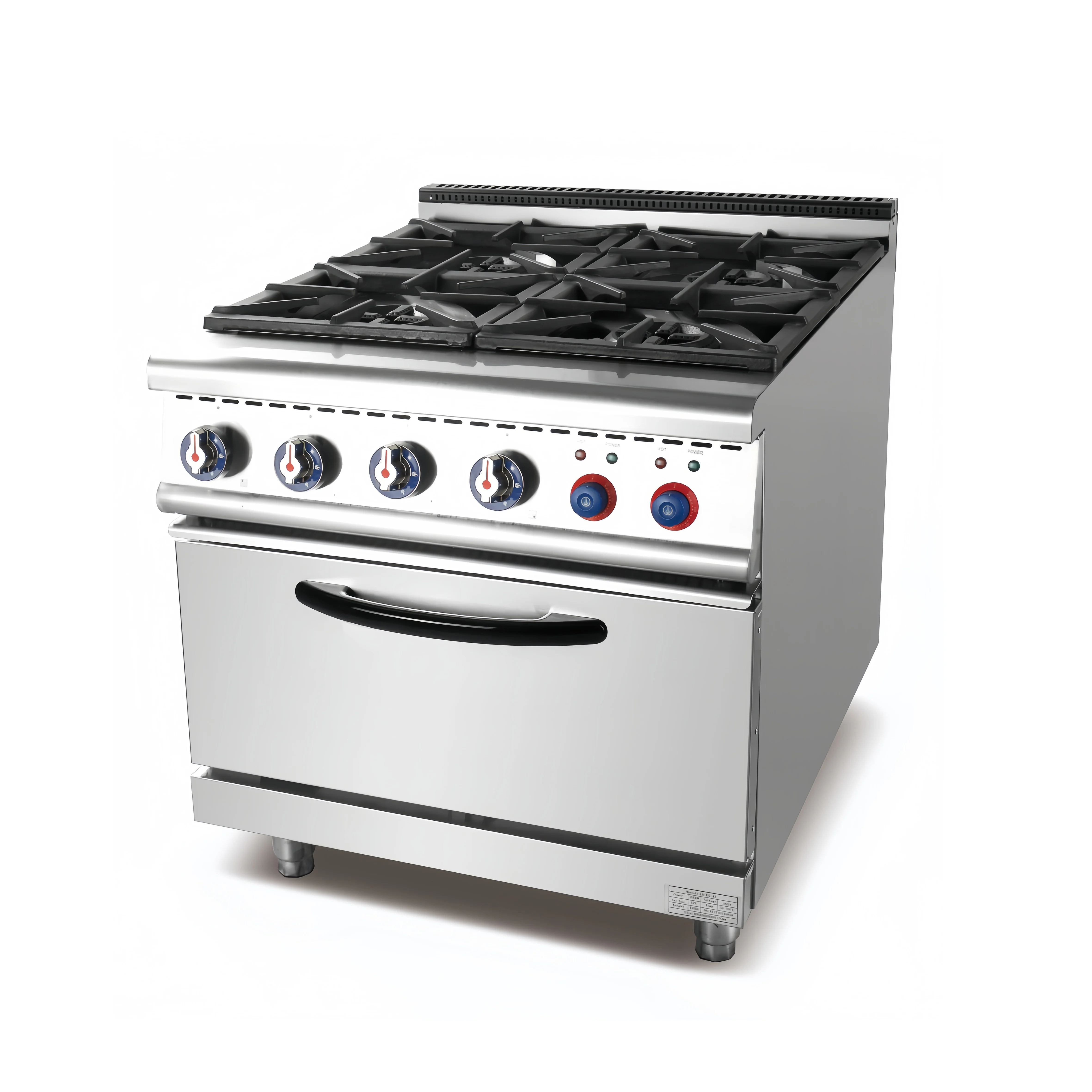 New Stainless Steel Gas 4 Burner Range with Electric Oven for Restaurants Retail Hotels Food Shops Kitchen Equipment
