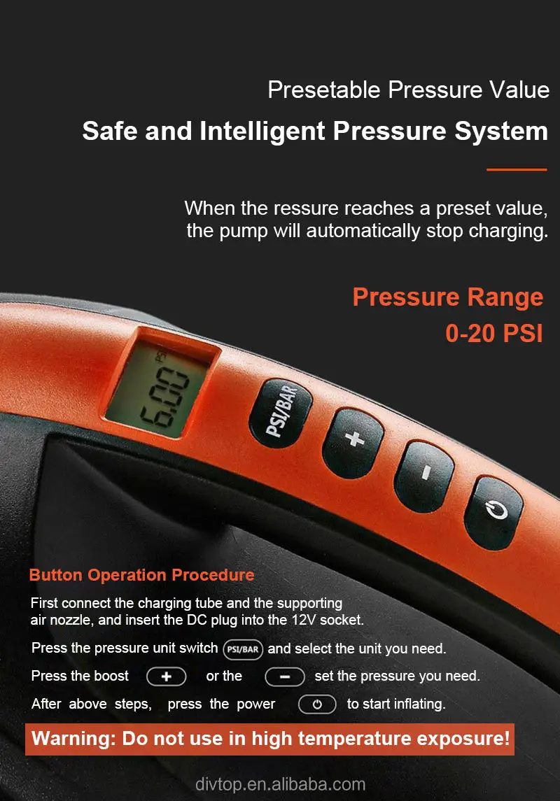 Hot Sale 20PSI inflatable Board DC and Rechargeable Digital Screen high Pressure Compressor Car Portable Electric Air Pump