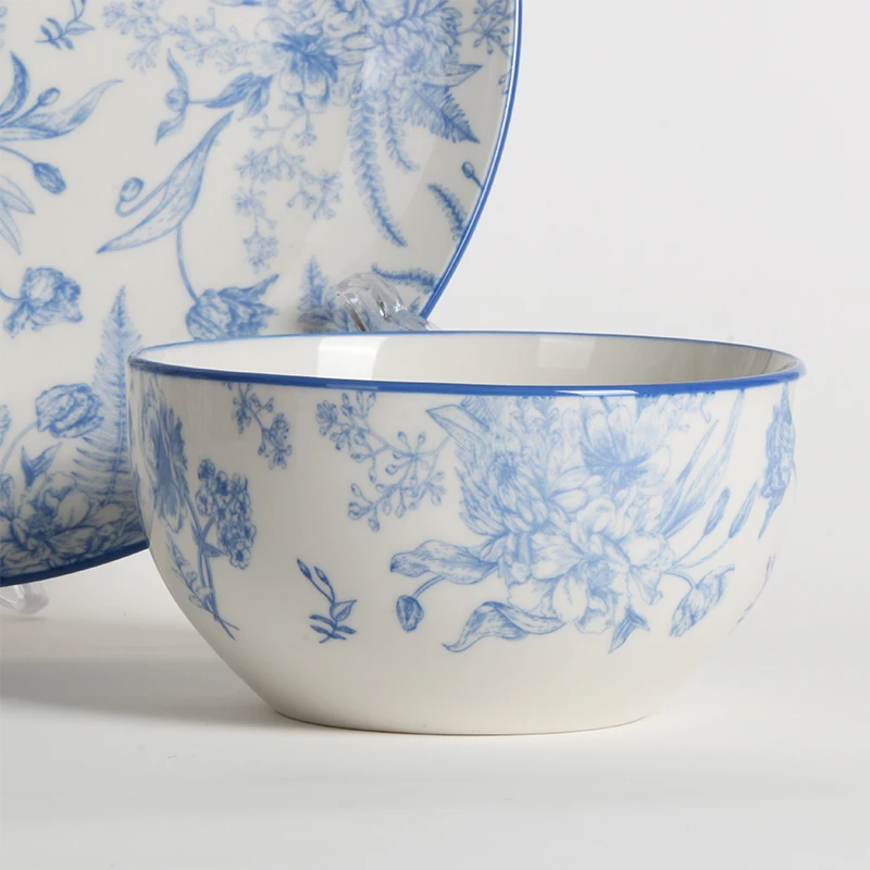 20 years experience pad printing flower dinner set 12pcs porcelain plates sets dinnerware