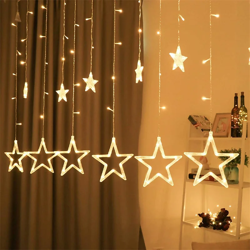 2022 New Year Star String Lights LED Garland Fairy Curtain Light 2.5M Outdoor Indoor Bedroom Home Party Wedding Ramadan Decor