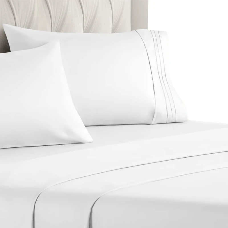 High Quality white king size 100% cotton satin bed sheet and pillowcase for hotel bedding set