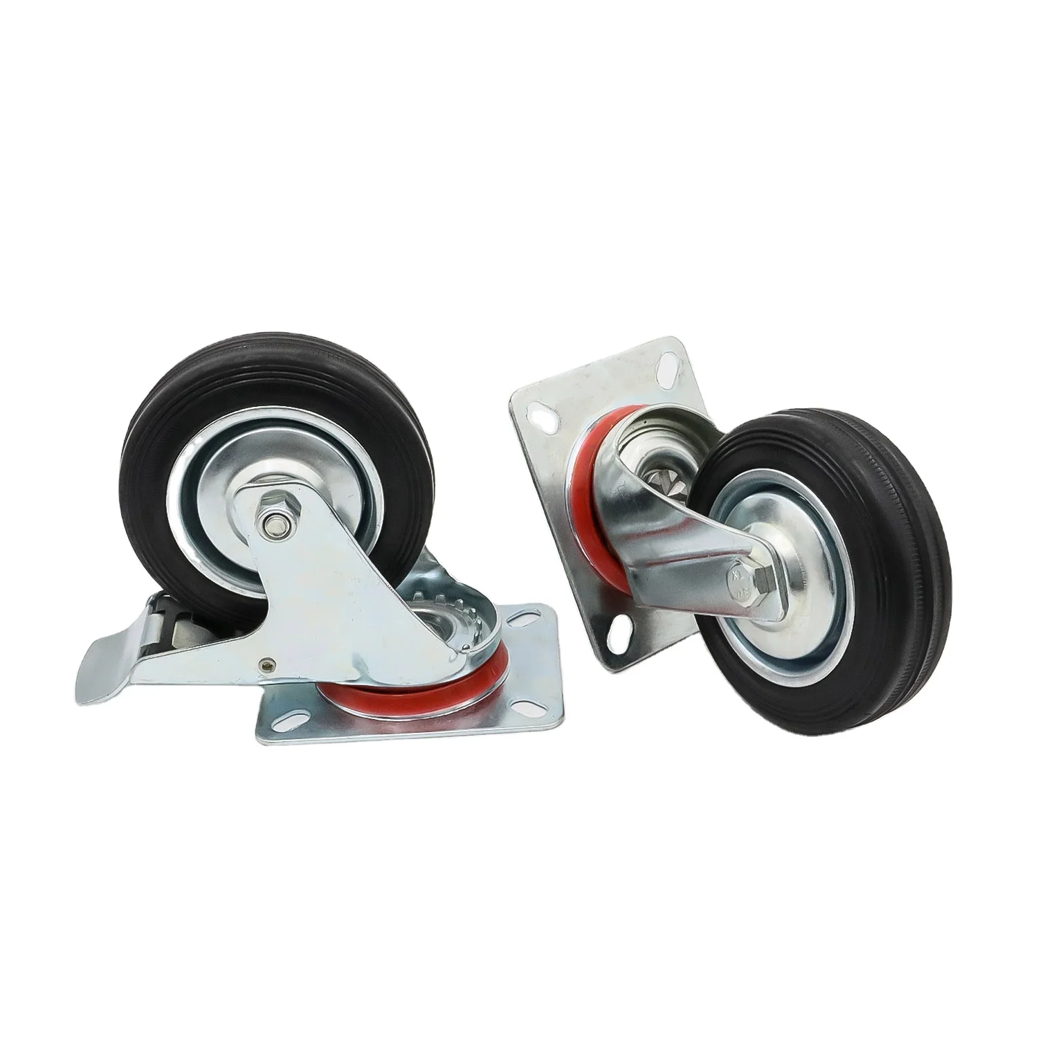 3 4 5 6 8 10 Inch Zinc Plated Black Solid Rubber Oil Proof Wheel Castor Rigid Swivel Locking Brake Trolley Cart Garbage Casters