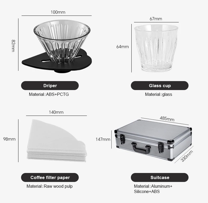 Custom Outdoor 9 Pieces Premium Travel Case Arabic v 60 Set Coffee Travel Set with Hand Drip Coffee Set