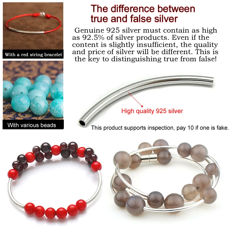 XD P151 925 sterling silver smooth metal curved tube spacer bead 925 sterling silver elbows DIY bracelet accessories