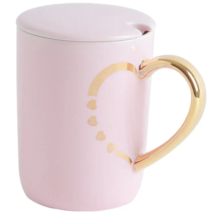 Nordic breakfast coffee cup with cover spoon lovers mug gold handle ceramic cup gift box custom wholesale
