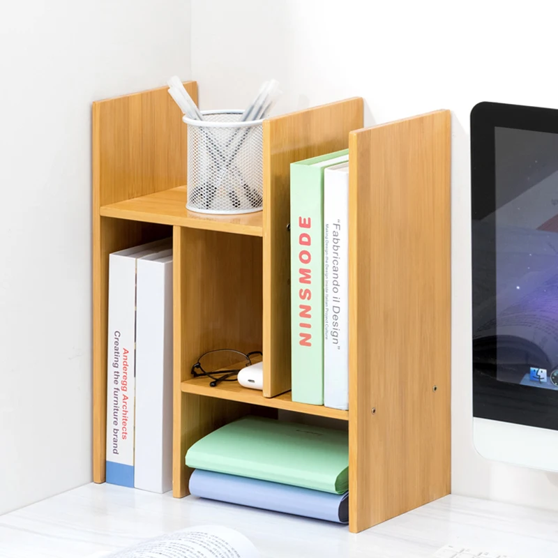 Hot Sales Bamboo Desktop Book Shelf Simple Adjustable Kids Storage Book Shelf Wooden Bookcase