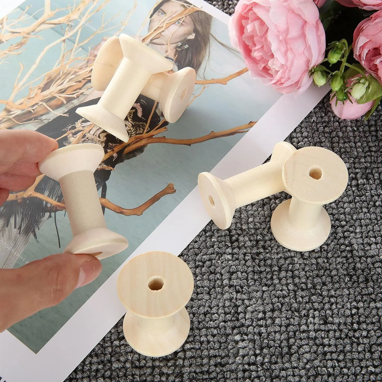 Wooden Spools 40pcs Unfinished Wood Spools for Embroidery and Sewing Machines