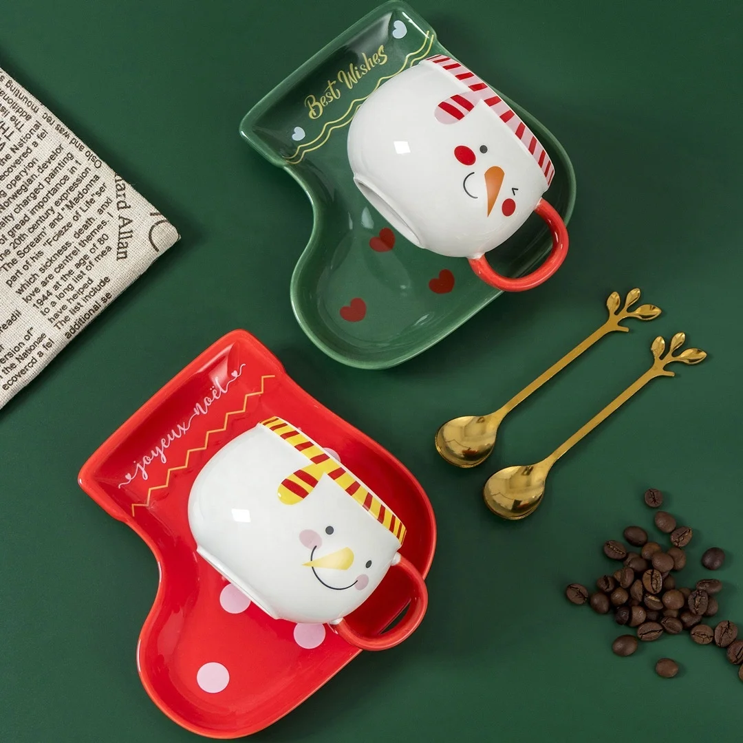 Nordic style Christmas cartoon ceramic cup creative cute water tea office coffee mug gift cup with lid spoon